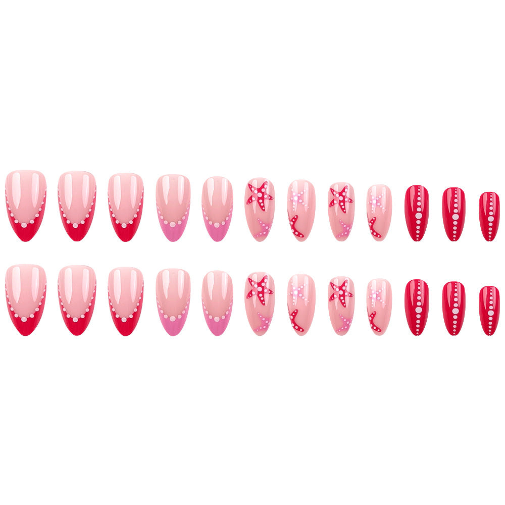 Stickers 24 pièces de faux ongles en forme d'amande dans l'huile acrylique Sea Star avec gr rose