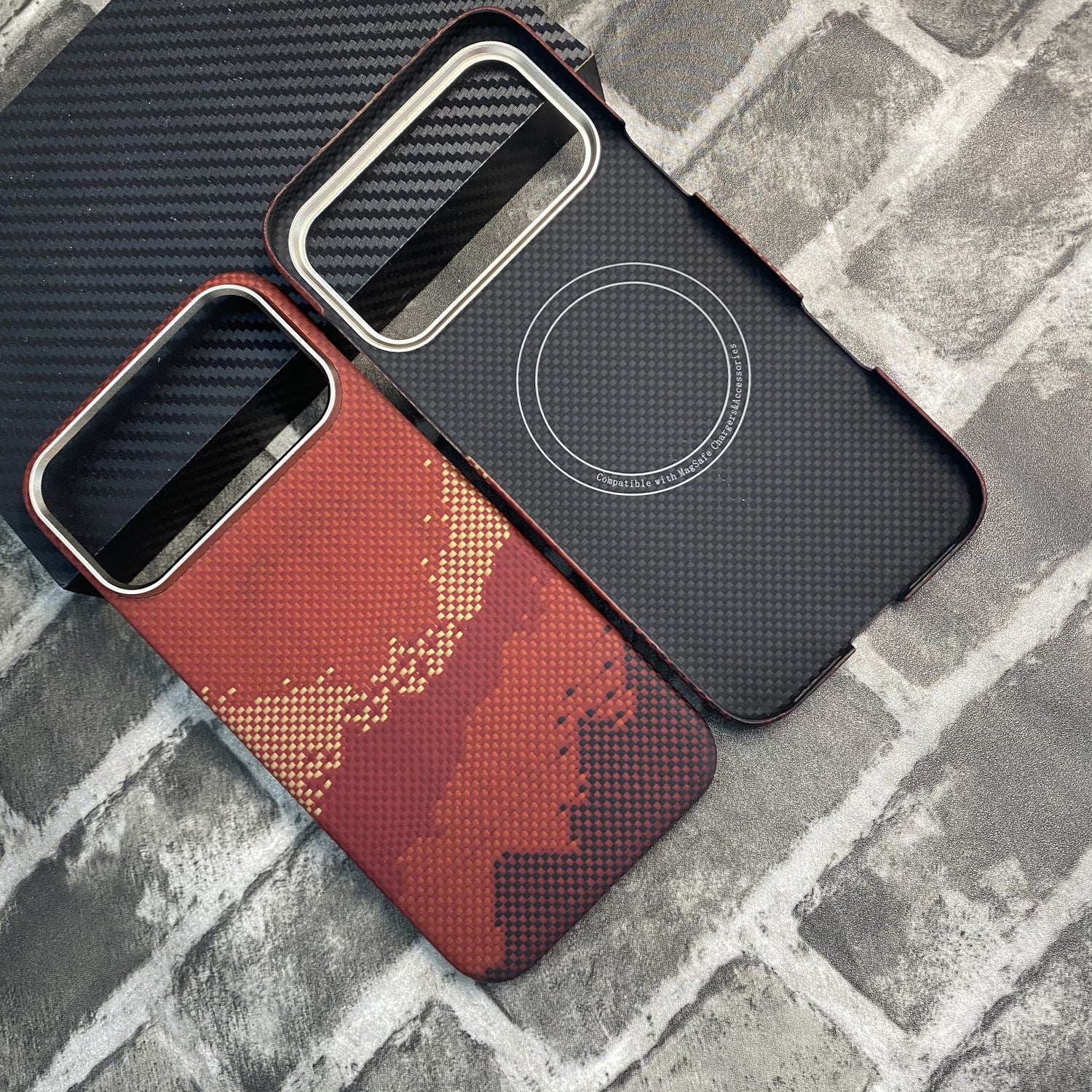 Housse de protection en fibre de carbone pour téléphone Kevlar compatible magnétique