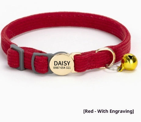 Boucle de sécurité Corduroy personnalisable avec nom de chien Collier de chat élégant et personnalisé