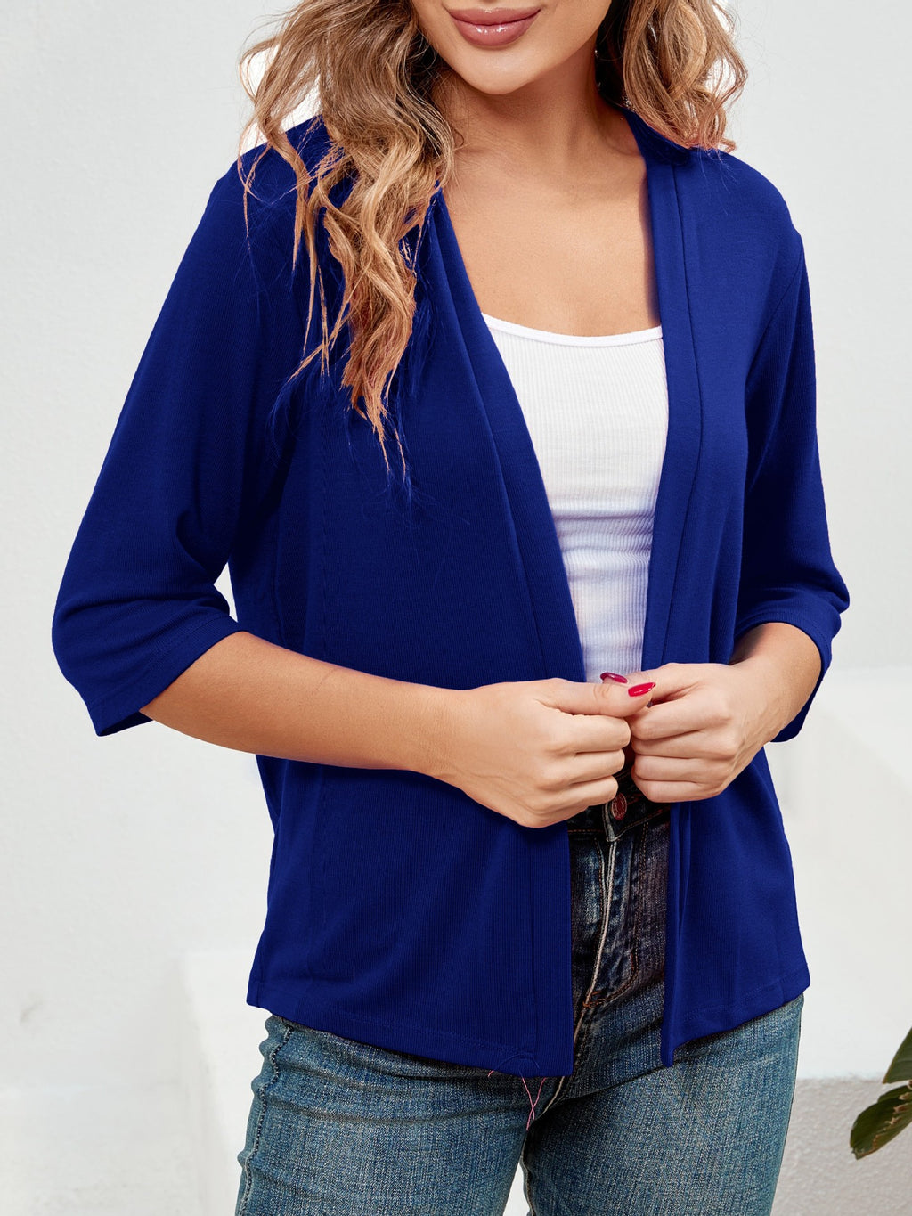 Élégante Outwear Sun-Protection Top Cardigan tricoté à manches trois quarts