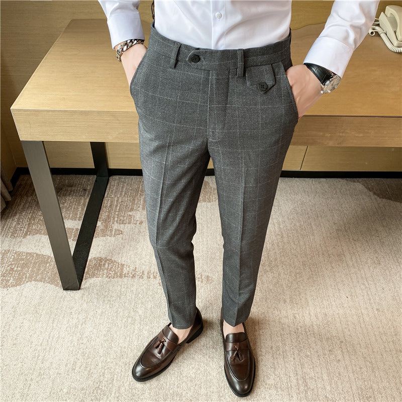 Style coréen British Classic Checkered Elegant Slim Fit meilleur homme pantoufles homme costume P