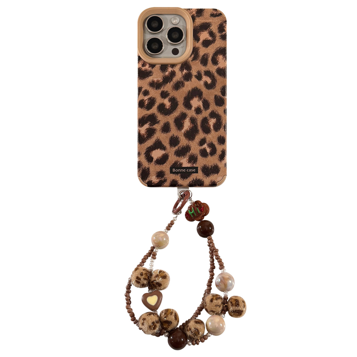 Leopard-Print Plush Lanyard Phone Case Vintage Suede Style