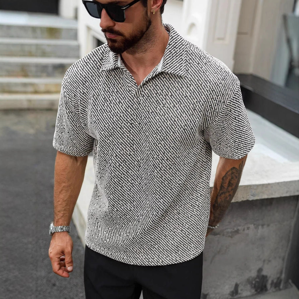 Chemise de polo mince de sport occasionnel avec un col turn-down et manches courtes en plaid