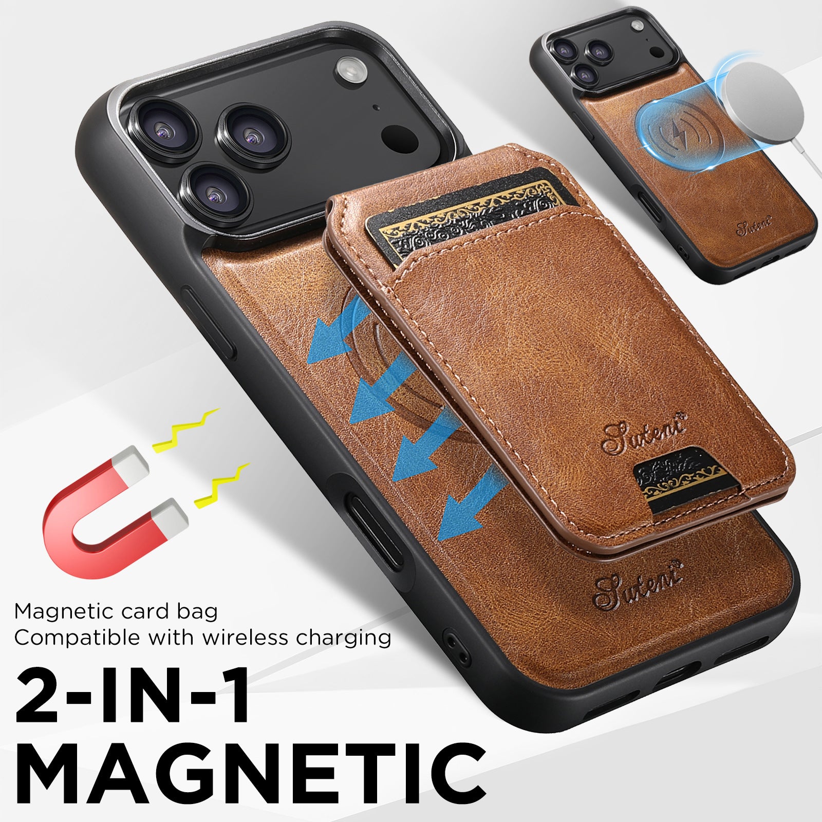 Porte-carte magnétique Étui téléphonique de recharge sans fil deux en un