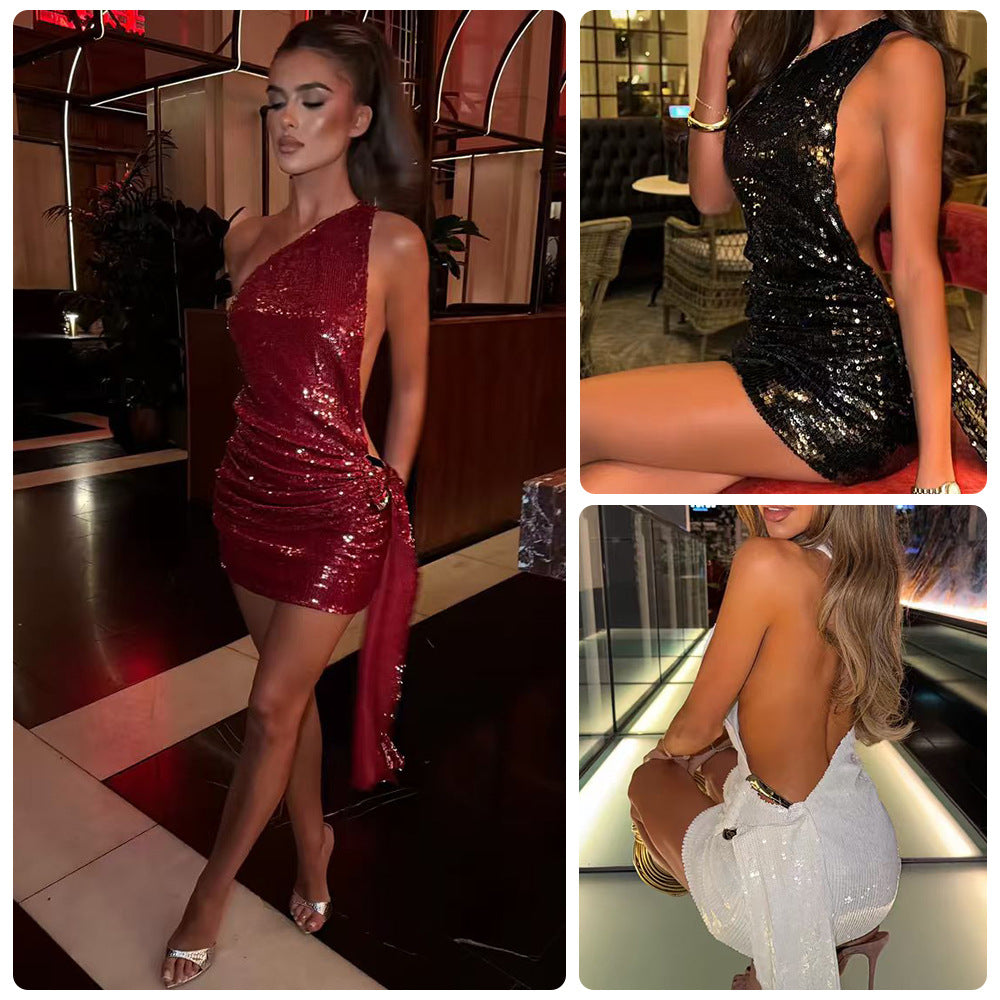 Robe pailletée sexy Bodycon sans dos Hip-hugging