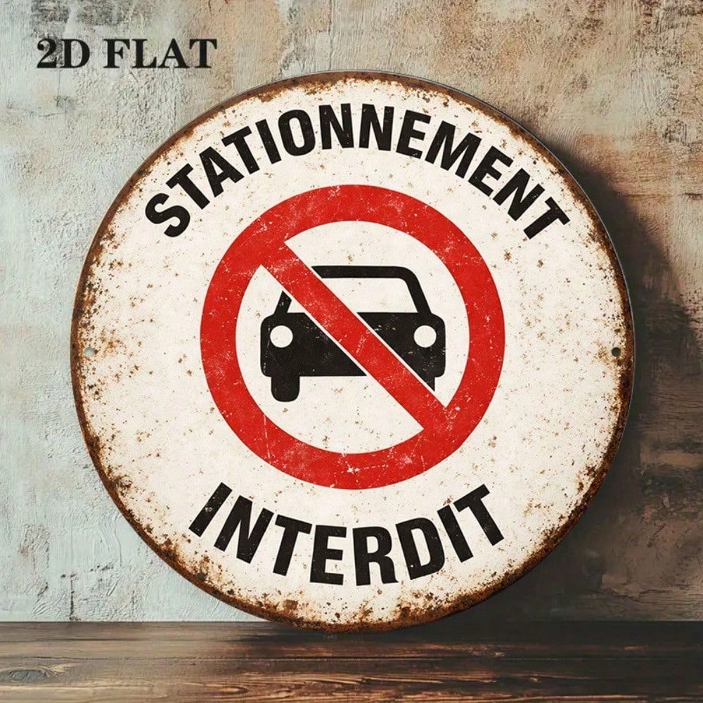 Vintage Pas de parking rond en métal panneau 20x20cm Garage Bar Decor