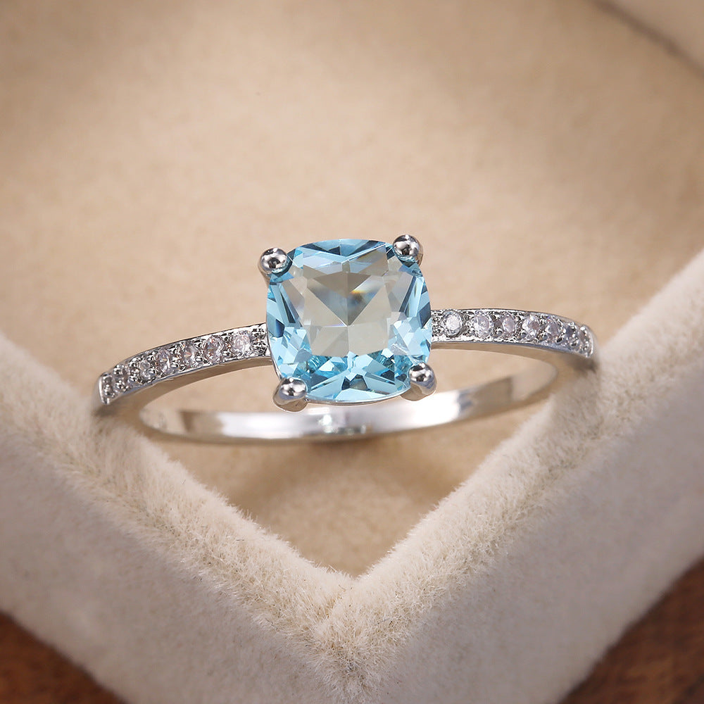 Anneau Zircon Royal Bleu carré pour femmes