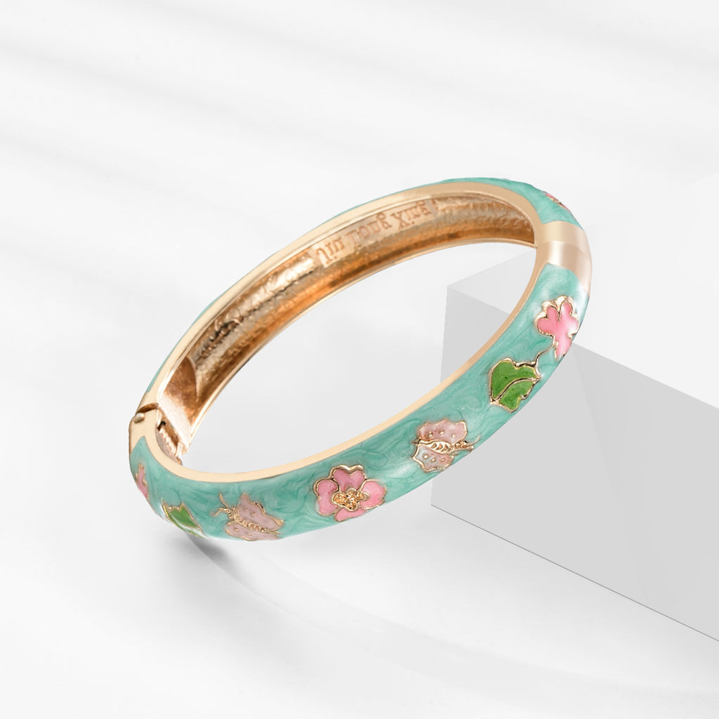 Dai Li Style Ethnique Green Series Bracelet Fleur Style Chinois Bracelet Peony Enamel Drop