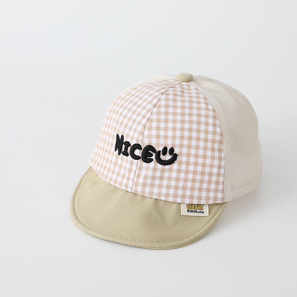 Summer Boys' and Girls' Check-pattern Lettre brodée NICE Patchwork Casquette de baseball est Su