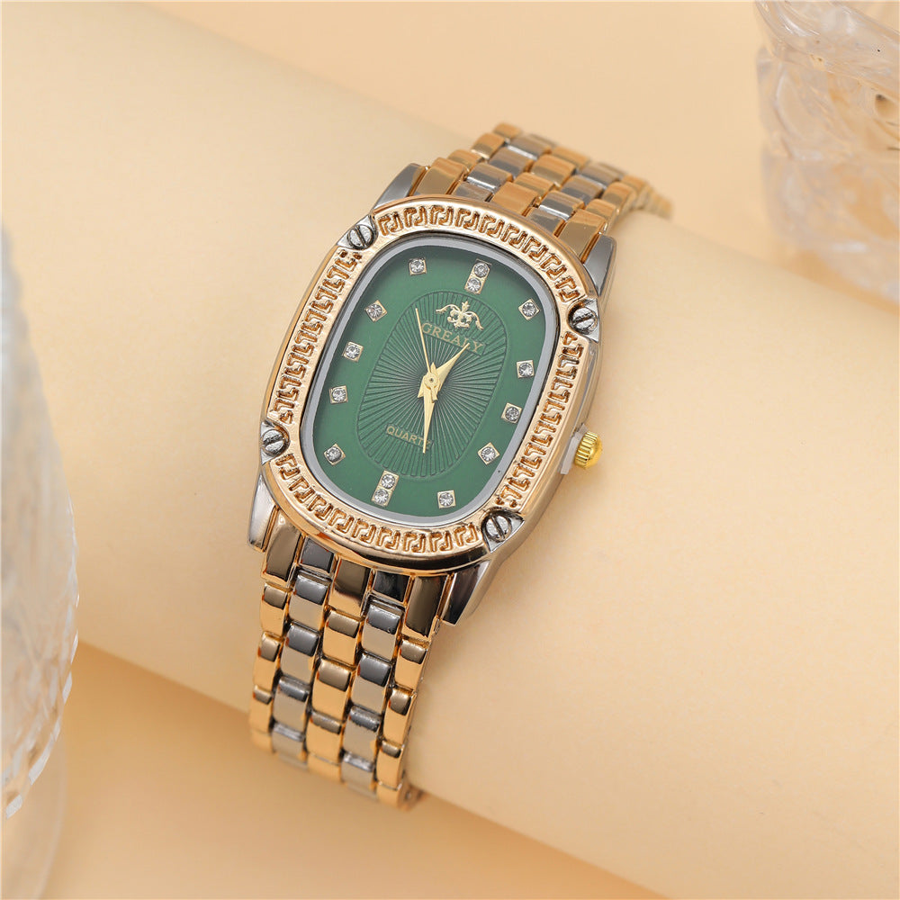 Montre cadran ovale multicolore de luxe Strass