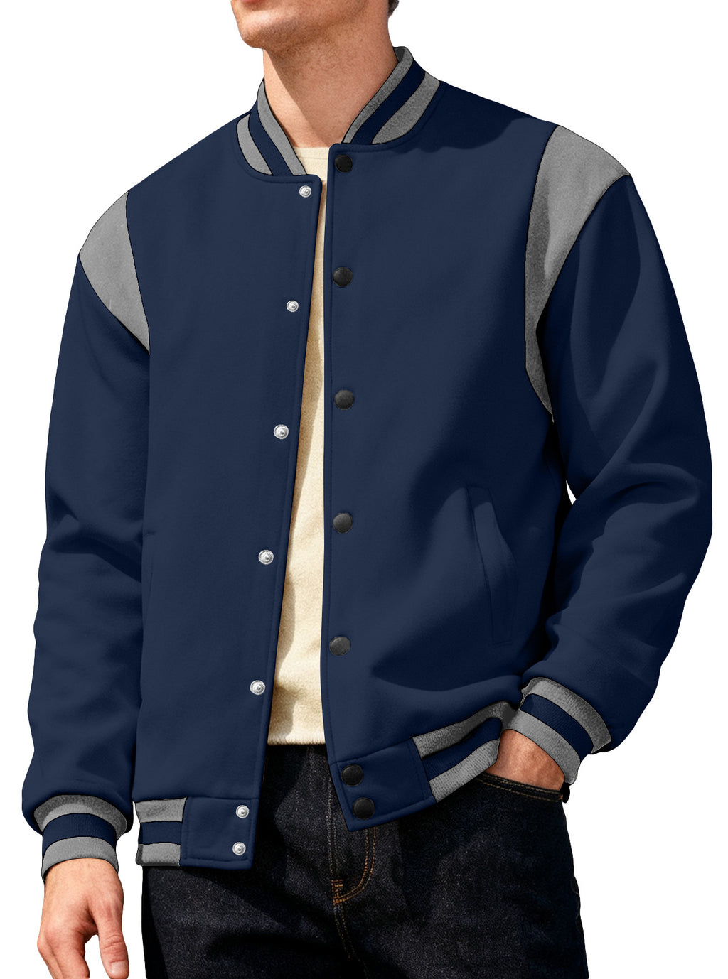 Veste de baseball pour hommes de couleur contrastante de printemps