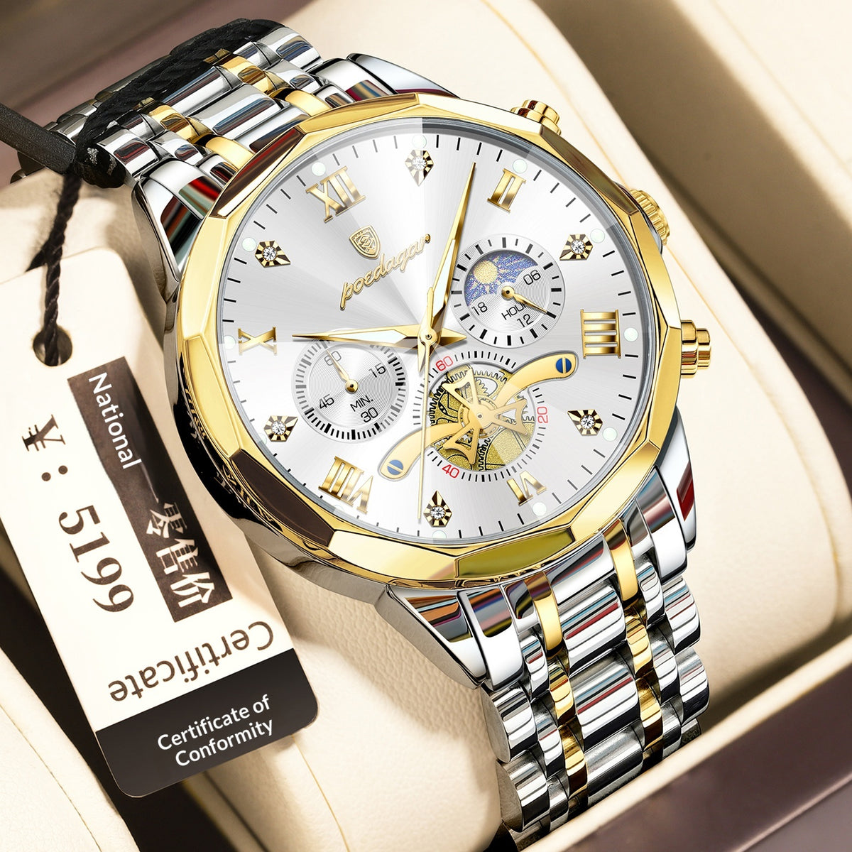Montre Quartz multifonctionnelle imperméable pour hommes