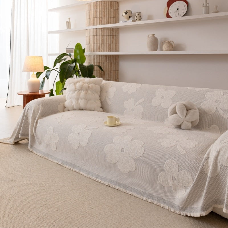 Couverture de canapé en peluche d'hiver crémeuse