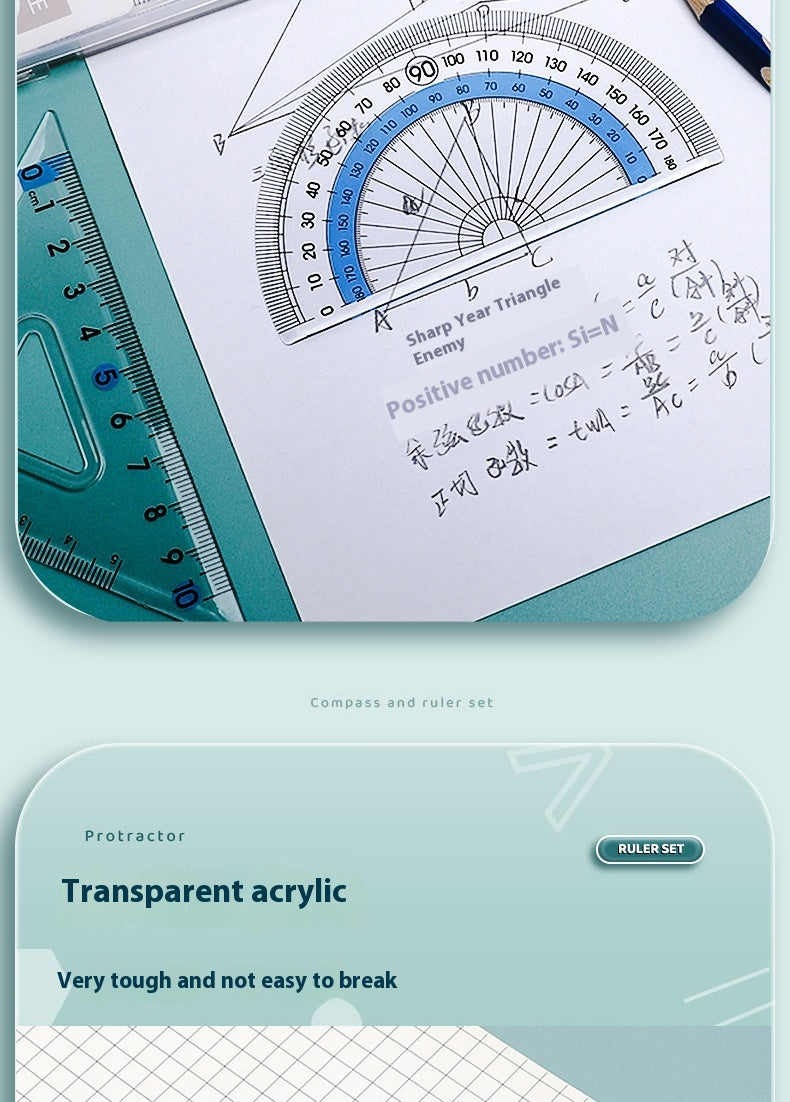 Youpai Ruler Sets Dessin acrylique transparent Protracteur carré quatre pièces