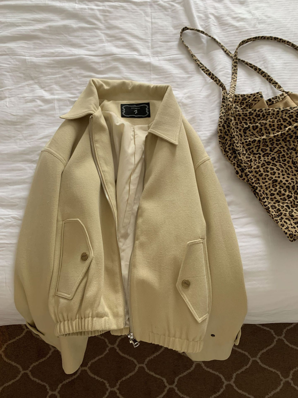 Casual Solid Couleur Lapel Longue Manche Loose Slimming Zipper Coat
