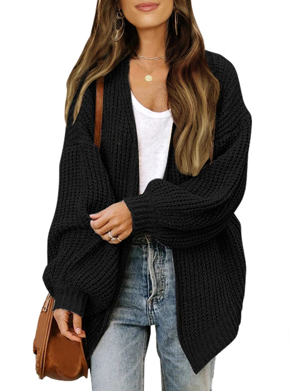Lanterne à manches féminines Chunky-knit Cardigan Sweater Coat