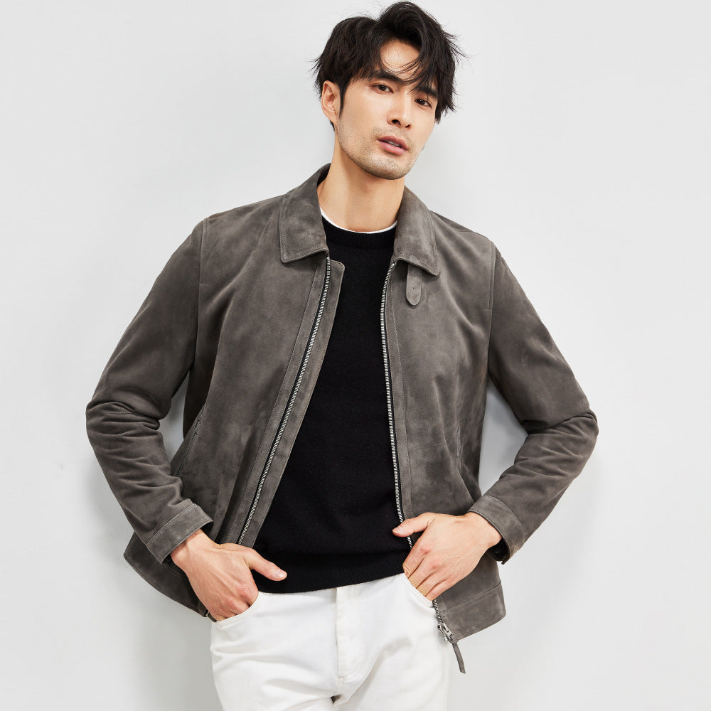 Peau de mouton léger de luxe Suede Véritables vêtements en cuir d'agneau importés hommes Suede Lapel B