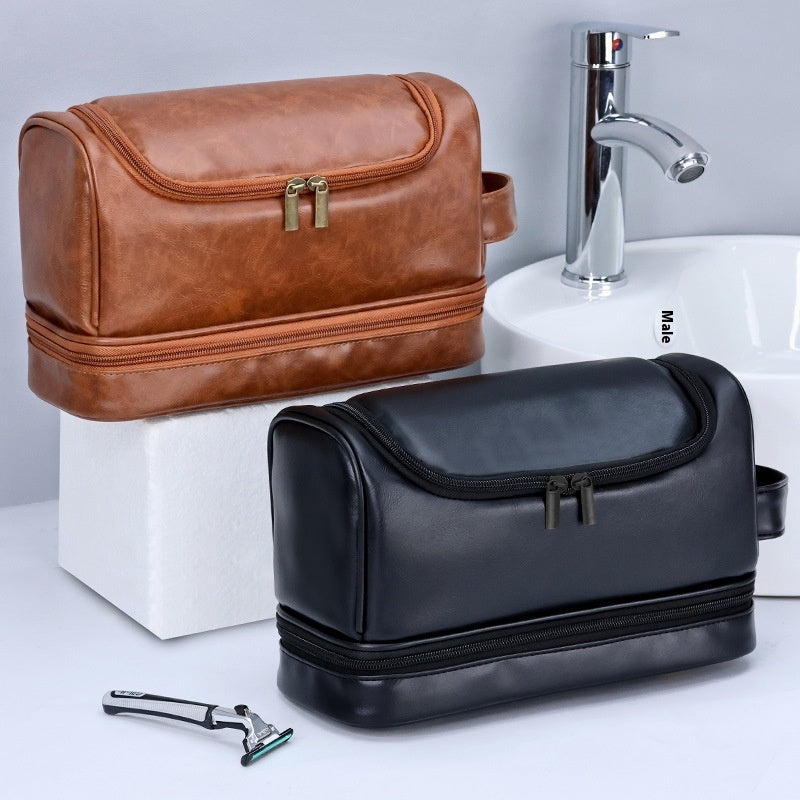 Leather Cosmetics Sac de rangement Travel Sac de toilette Portable Hommes Business Simplicité Porta