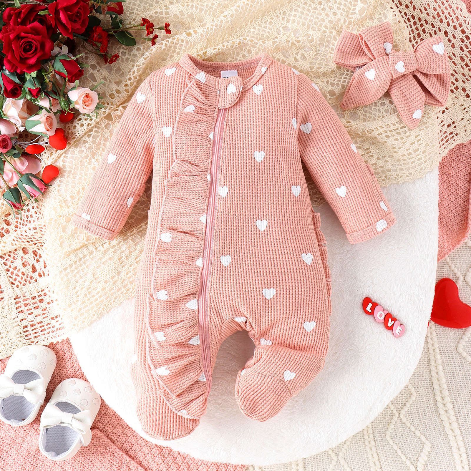 Empreinte cardiaque Jeu de bandeau Zip-up Onesie