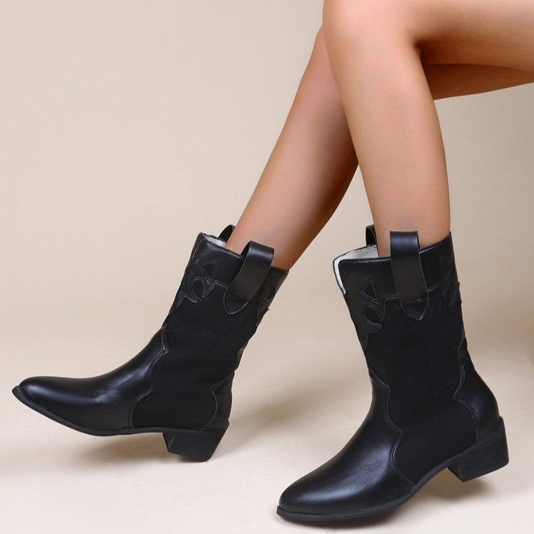 Femmes pointu Toe Chunky Taloné Bottes occasionnelles mi-calf