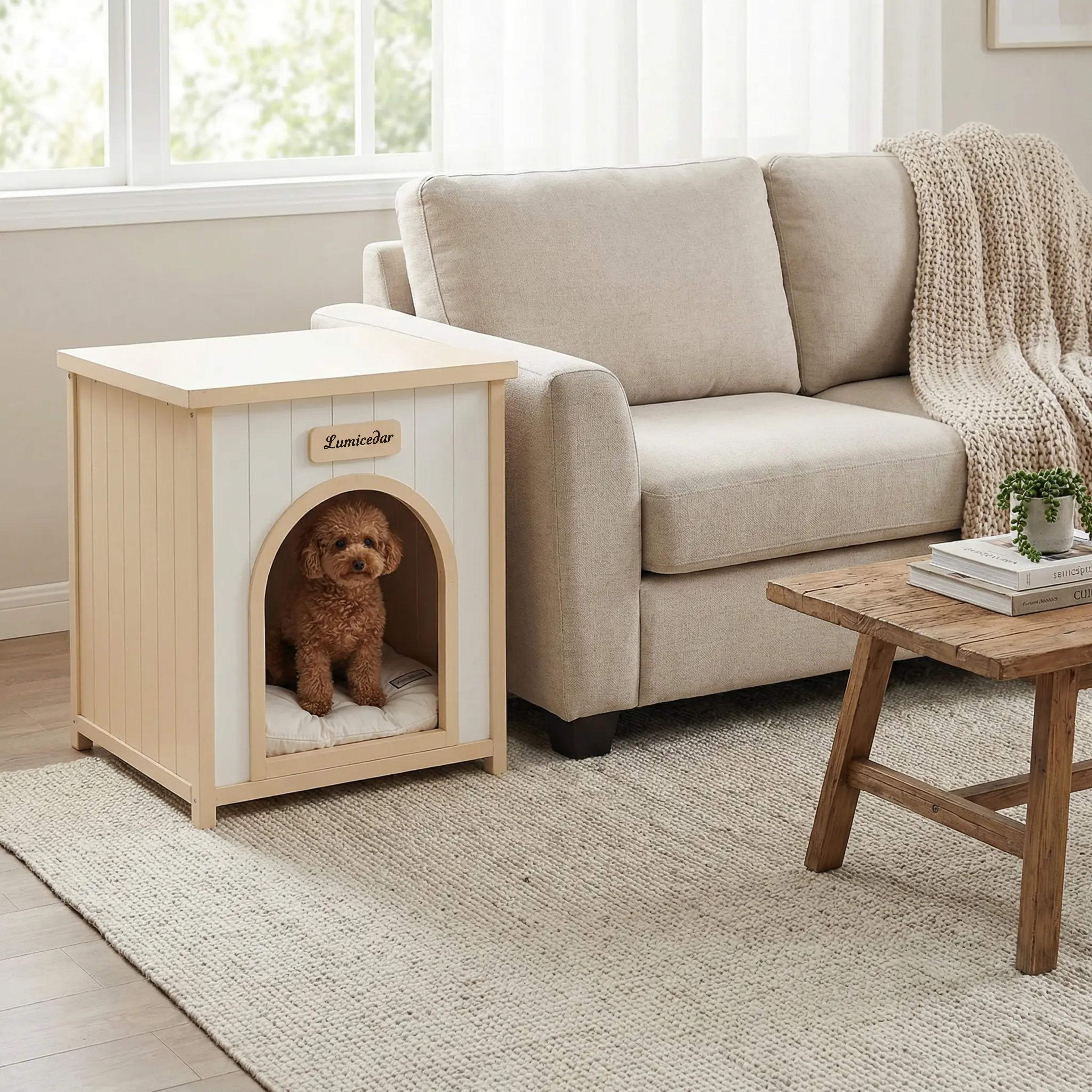 Maison de chien en bois moderne avec coussin amovible – Cèdre solide Pet House pour petit faire