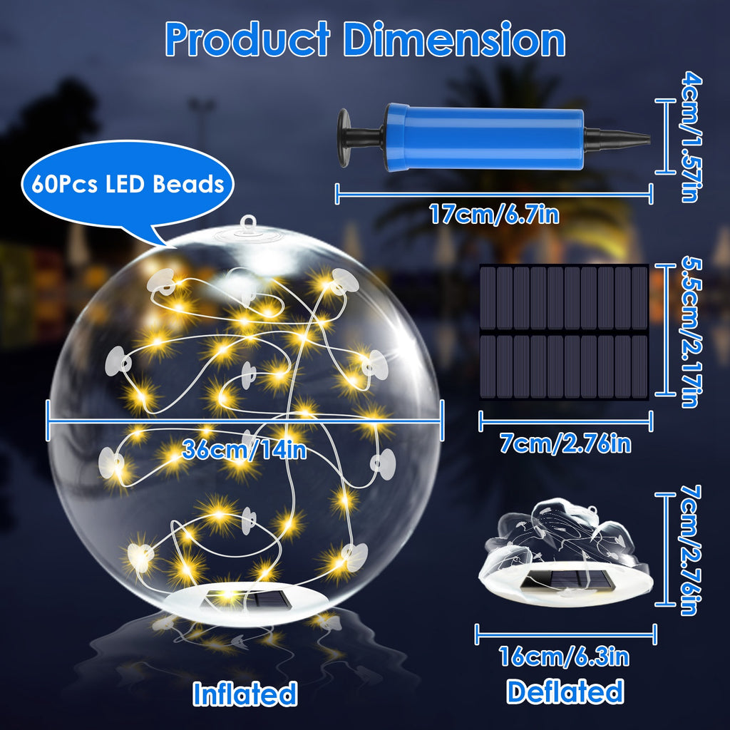 2Pcs Floating Pool Lights 14in Solar Powered Pool Balls IP68 Waterproof Inflatable Pool De