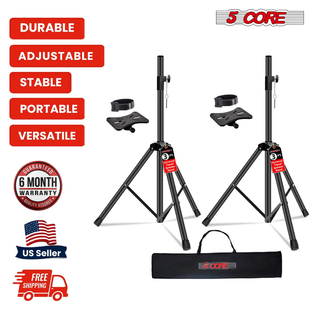 5 Core Speaker Stand Pair Hauteur réglable 3Ft PA DJ Tripod Studio Monitor Stands Heavy D