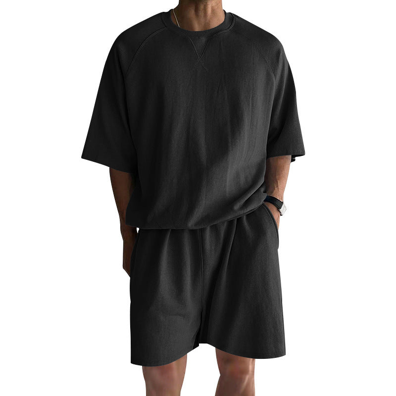 Short de sport à manches courtes Terry Casual ronde hommes