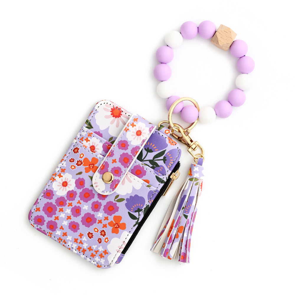 Sac de cartes en cuir imprimé floral pour femmes