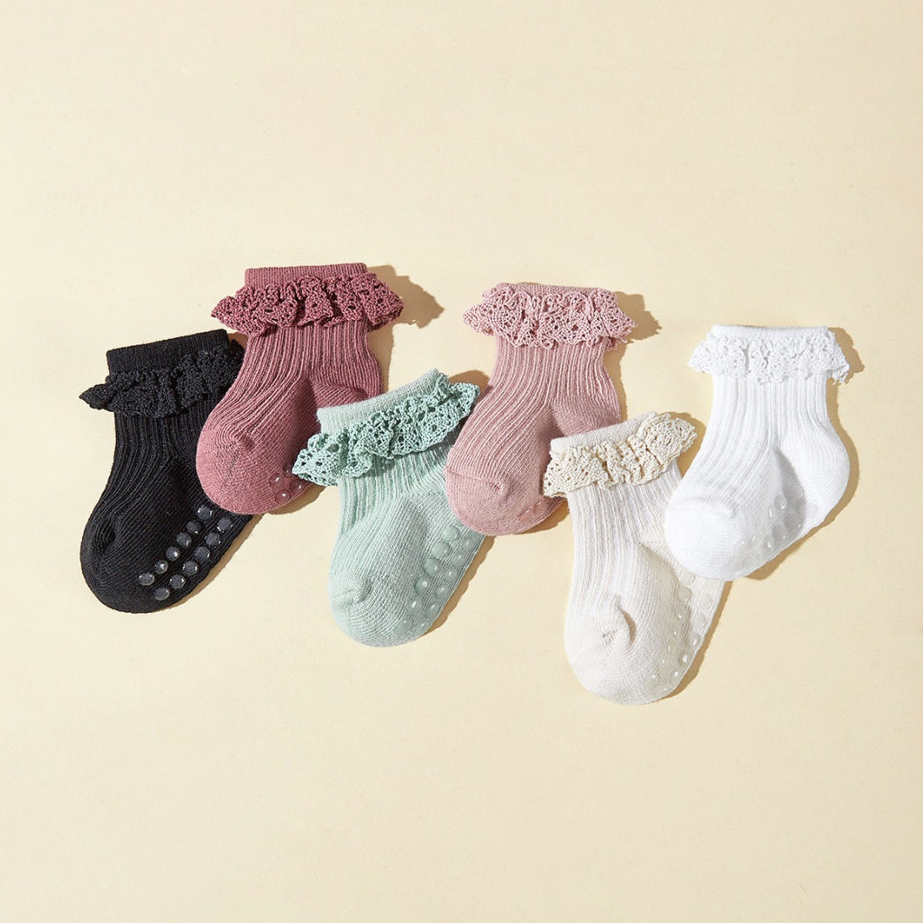 Printemps et été 6 paires bébé fille Dentelle Chaussettes Tube Chaussettes