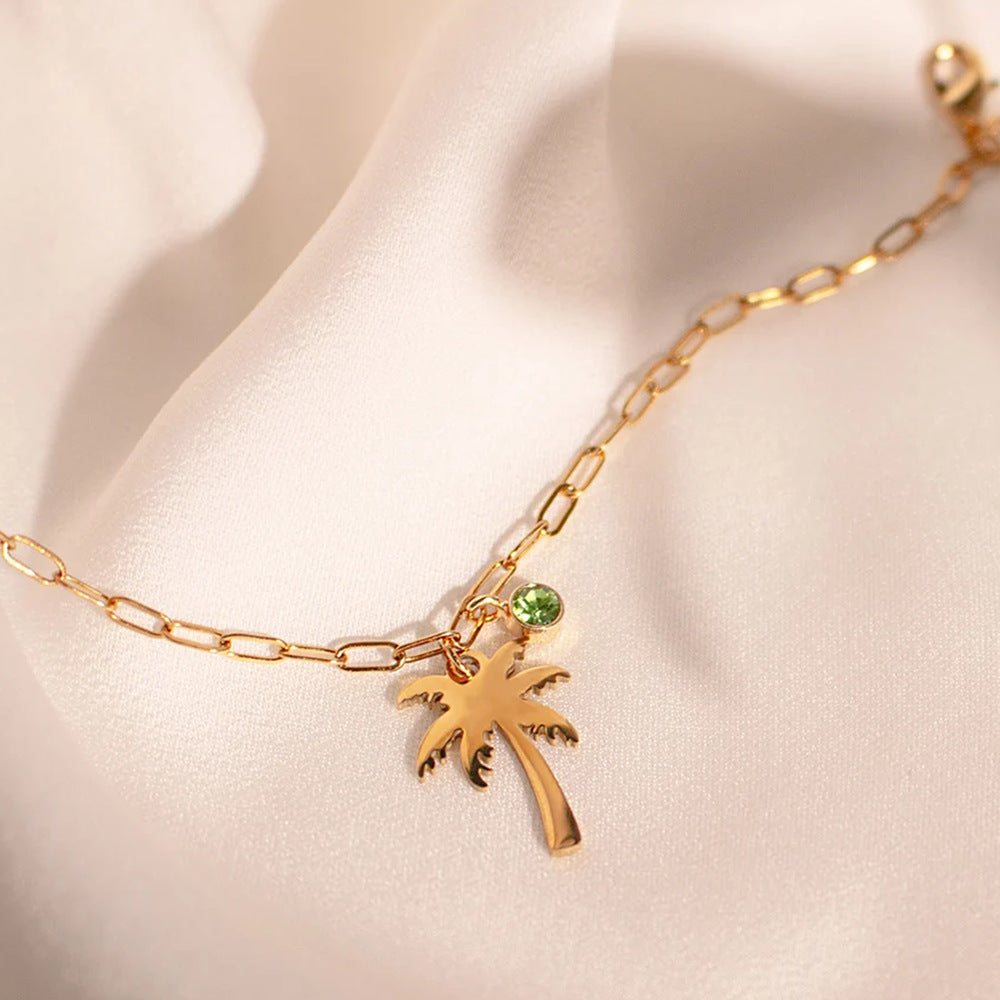 Palm Tree Birthstone Anklet Paperclip Chaîne Anklet Bijoux mode