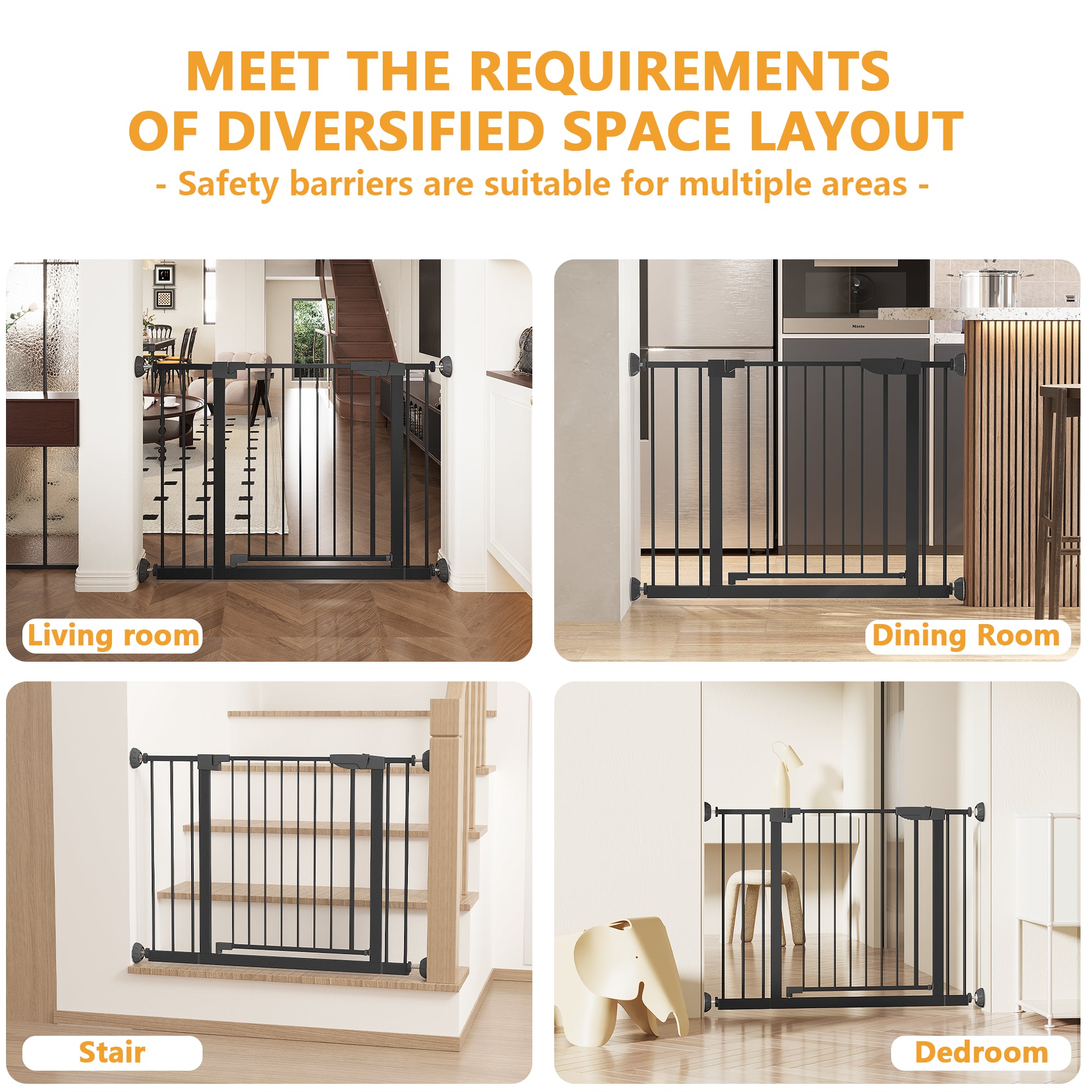 29,5-45,3" Wide Baby Gate avec protecteur mural pour escaliers