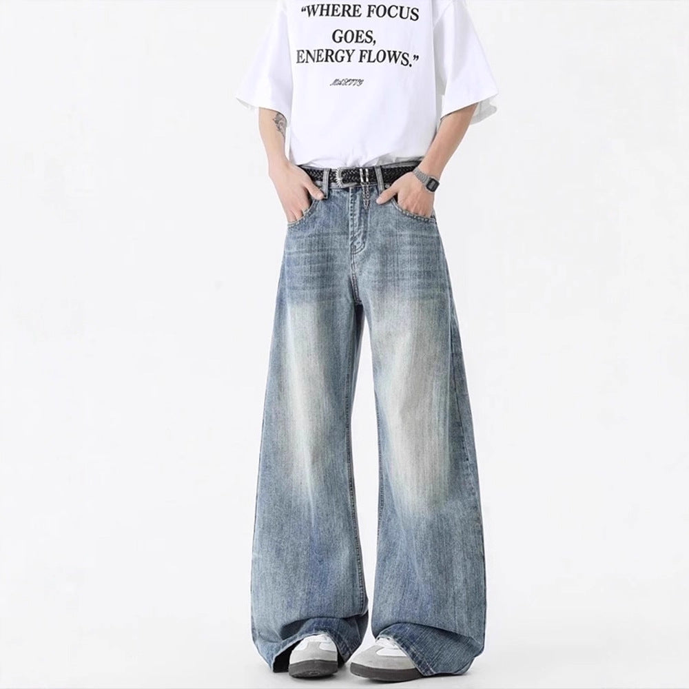 Pantalons à large jambe, lavés et décontraction, style américain