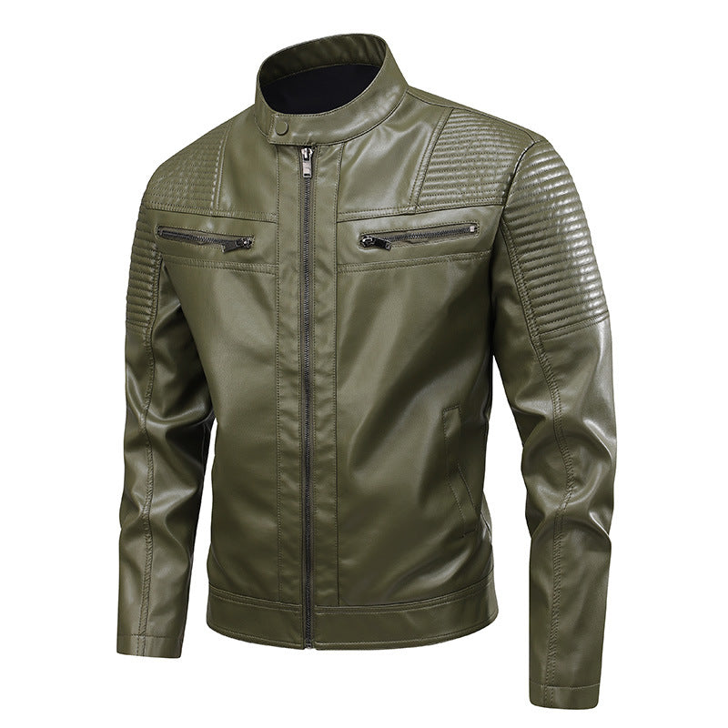 Hommes Stand-Up Collar Veste en cuir Slim-Fit En Cuir Biker Manteau pour hommes