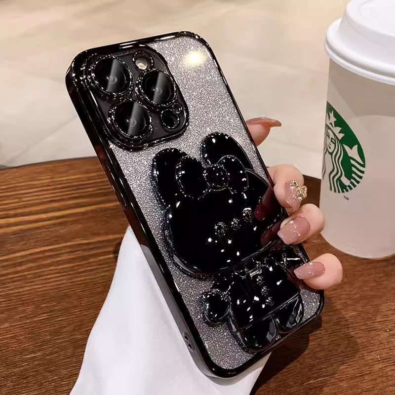 Étui de téléphone de lapin électroplaqué avec miroir de maquillage Couverture de protection graduée