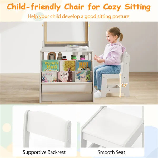 Table d'activités pour enfants gris avec tableau blanc magnétique / tableau et rouleau de papier