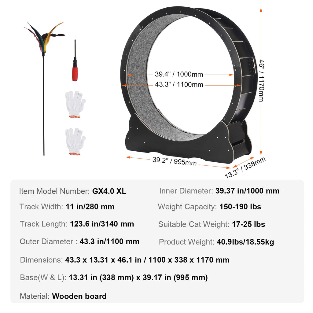 Roue d'exercice de chat en bois Grande roue tapis de chat pour roues de course de chat intérieur avec Deta