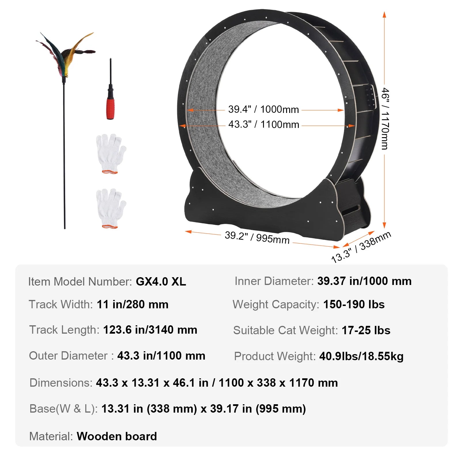 Roue d'exercice de chat en bois Grande roue tapis de chat pour roues de course de chat intérieur avec Deta