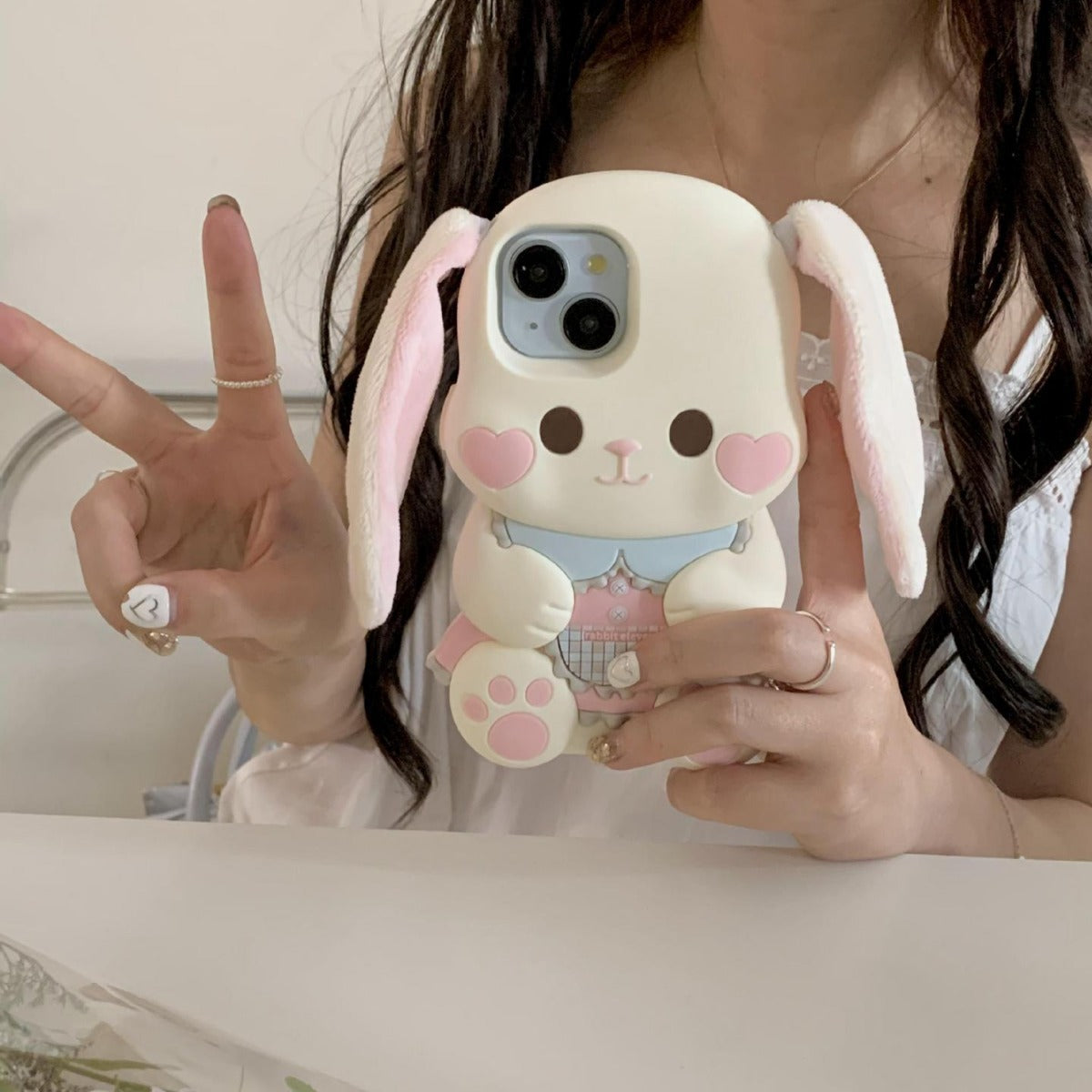 En peluche Button oreille mignon Rabbit Phone Case résistant à la chute