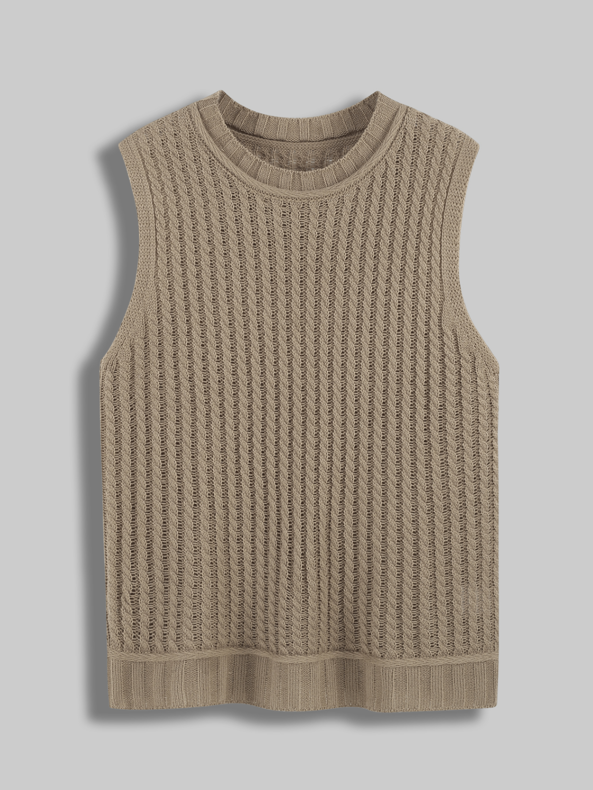Câblodistribution sans manches pour femmes Chandail de sweater Vest Col d'équipage solide en acrylique