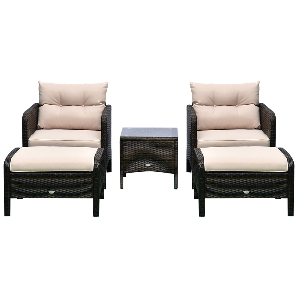 5 pièces Rattan Wicker Lounge Chaise extérieure Patio Conversation Set avec 2 chaises coussinées