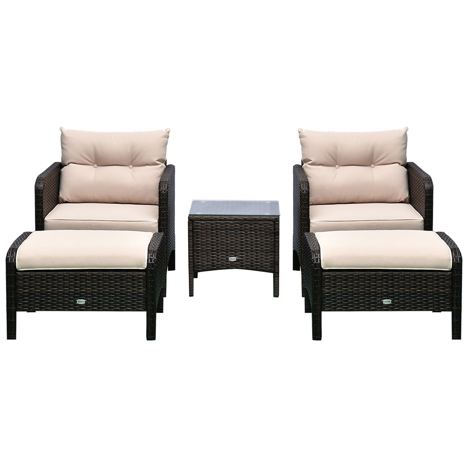 5 pièces Rattan Wicker Lounge Chaise extérieure Patio Conversation Set avec 2 chaises coussinées