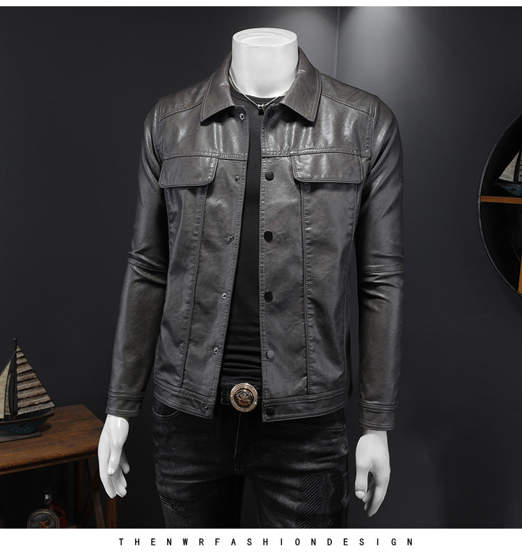 Manteau en cuir à manches longues pour homme