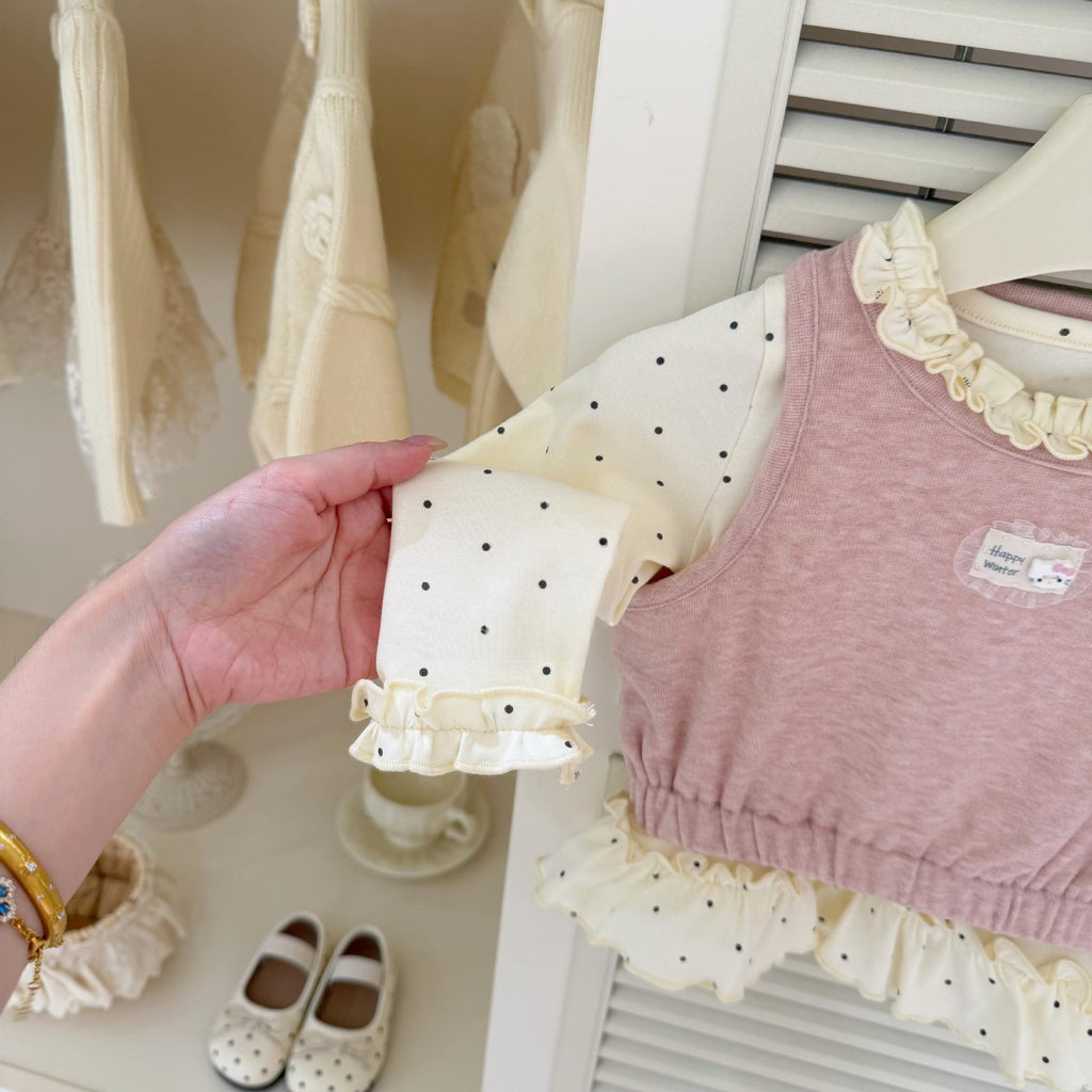 Bébé Filles Ruffled Basting Shirt Vest et Bow-Knot Pantalons Ensemble de trois pièces