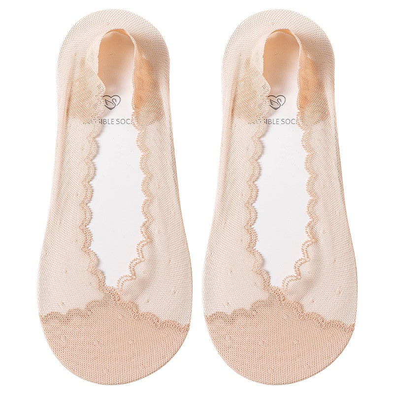 Femmes Dentelle Invisible chaussons sans spectacle avec silicone antidérapant