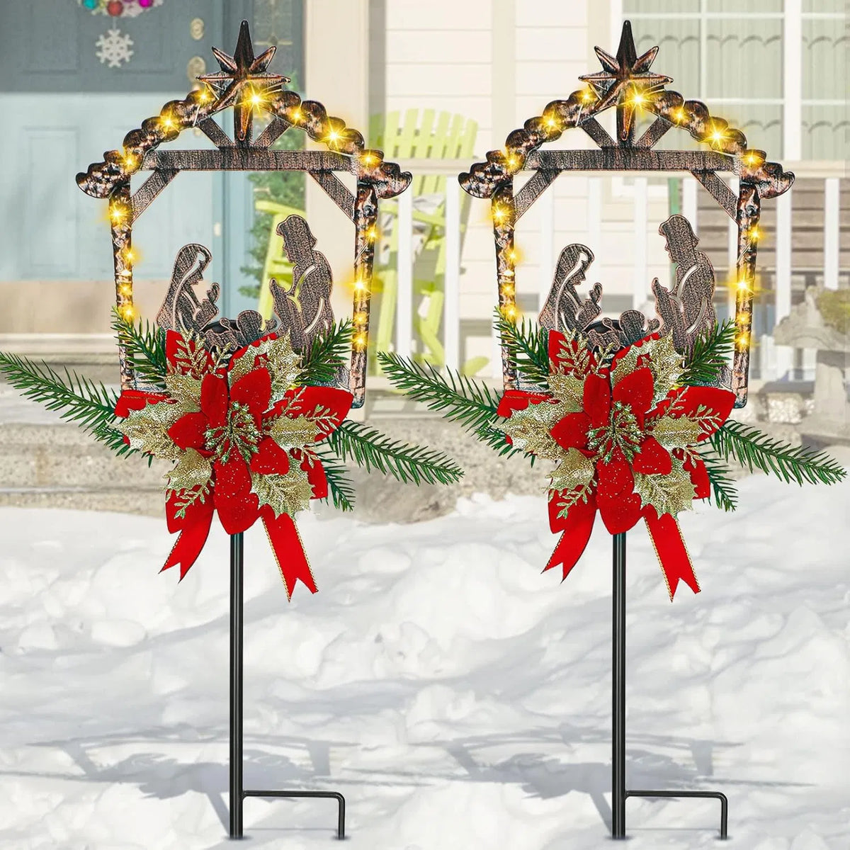 2 Pcs Scène de Nativité Extérieur Barre Stakes Métal Noël Lumière Décorations LED Noël D
