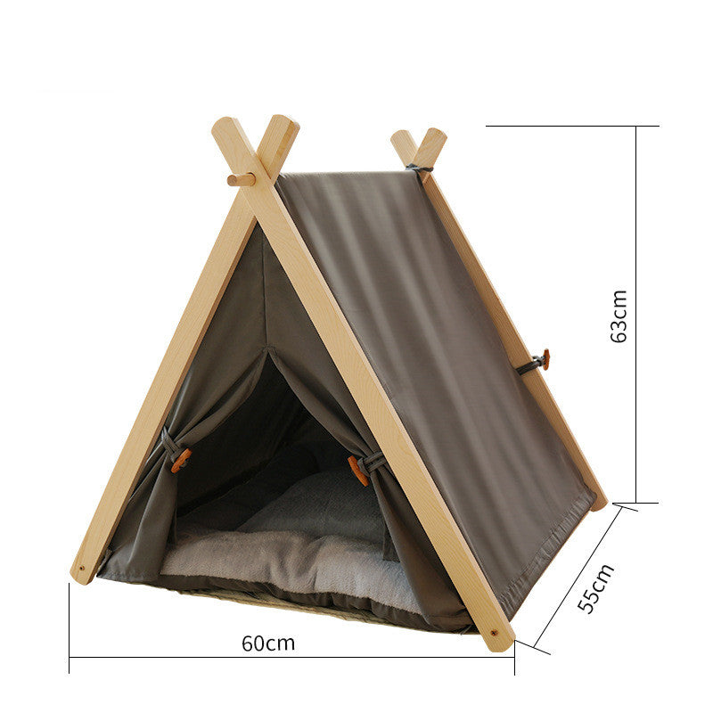 Tente de chat de chat amovible et lavable toile rayée Bois massif