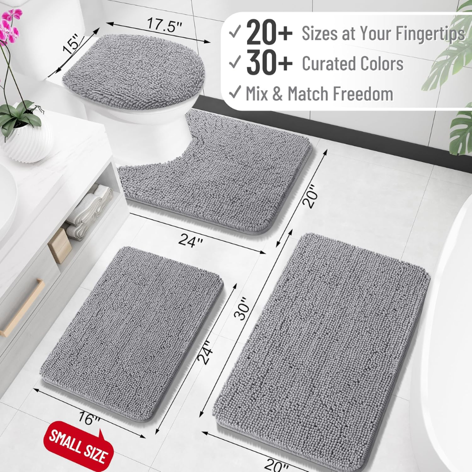 Extra Soft Absorbant Chenille Rug Salle de bain 30 X 20 Grey- Machine Lavable Bain Mat Avec Non