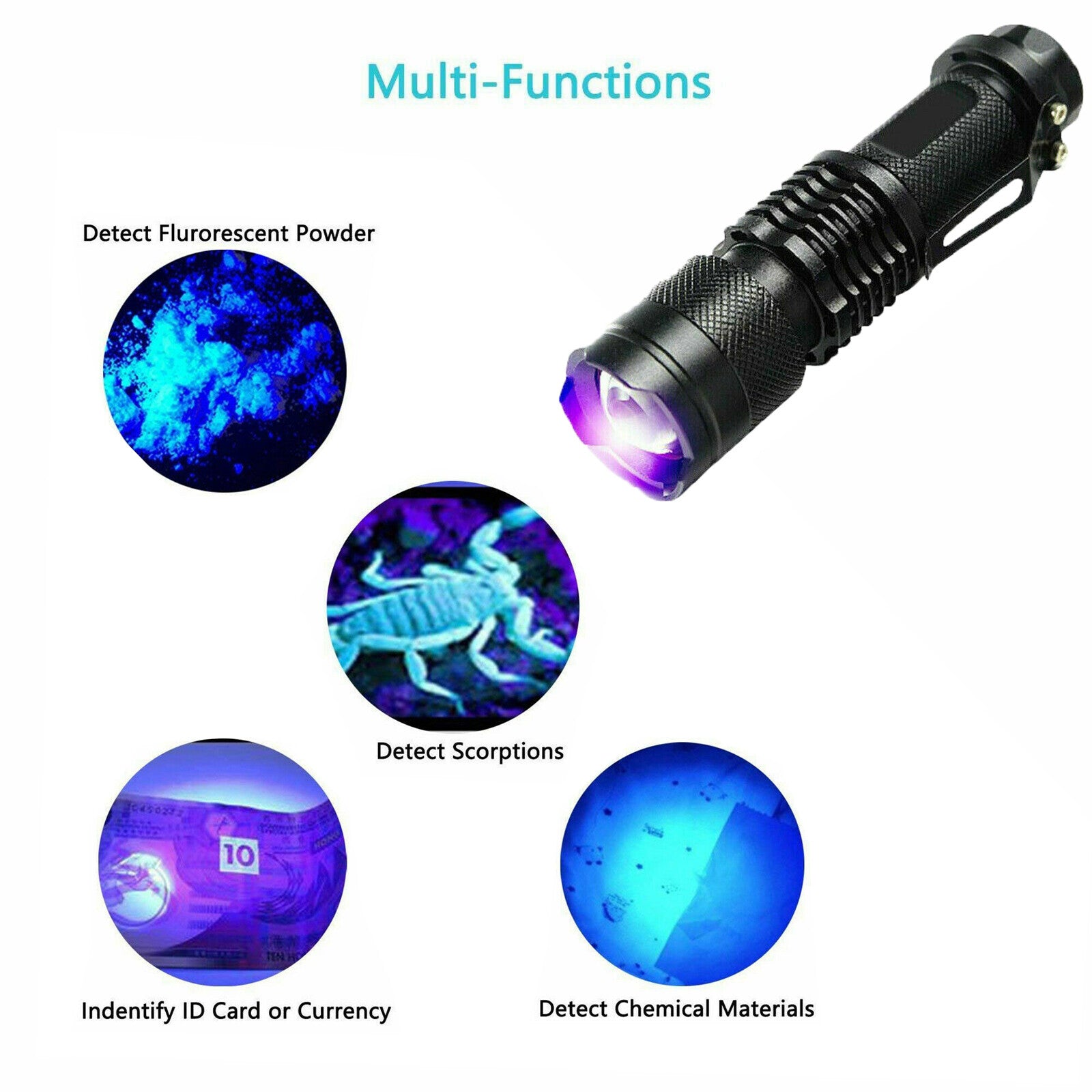 Lampe de poche UV Ultra Violet Lampe de poche portatif Petite lampe de poche 395nm Mini lumière Inspectio