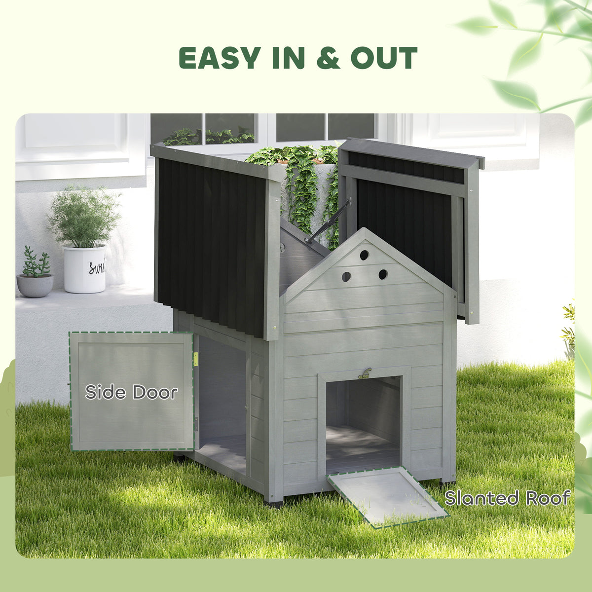 Maison pour animaux de compagnie en bois avec toit ouvrant et portes doubles